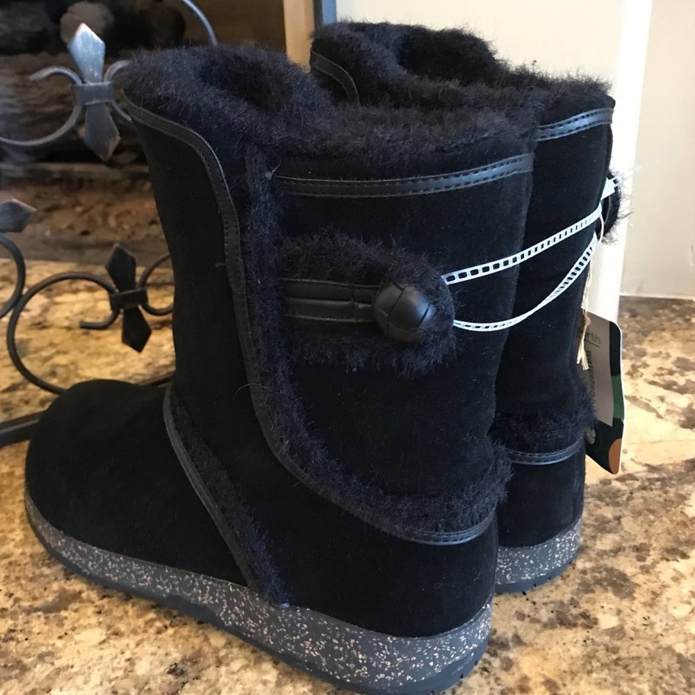 NWT EARTH BOOTS SIZE 7.5 BLACK DREAM CARAWAY WATERPROOF SUEDE LEATHER & FUR … - Picture 2 of 8